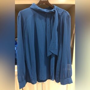 Ann Taylor Deep Peacock Blue Blouse with Neck Tie XXL